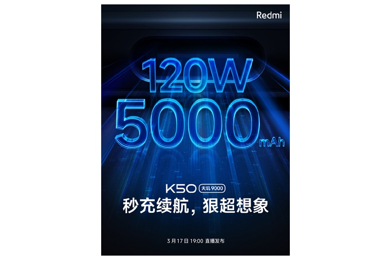Redmi K50 series punya baterai 5.000 mAh dan pengisian 120W