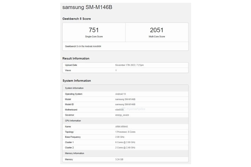 Samsung Galaxy M14 5G tampil di Geekbench
