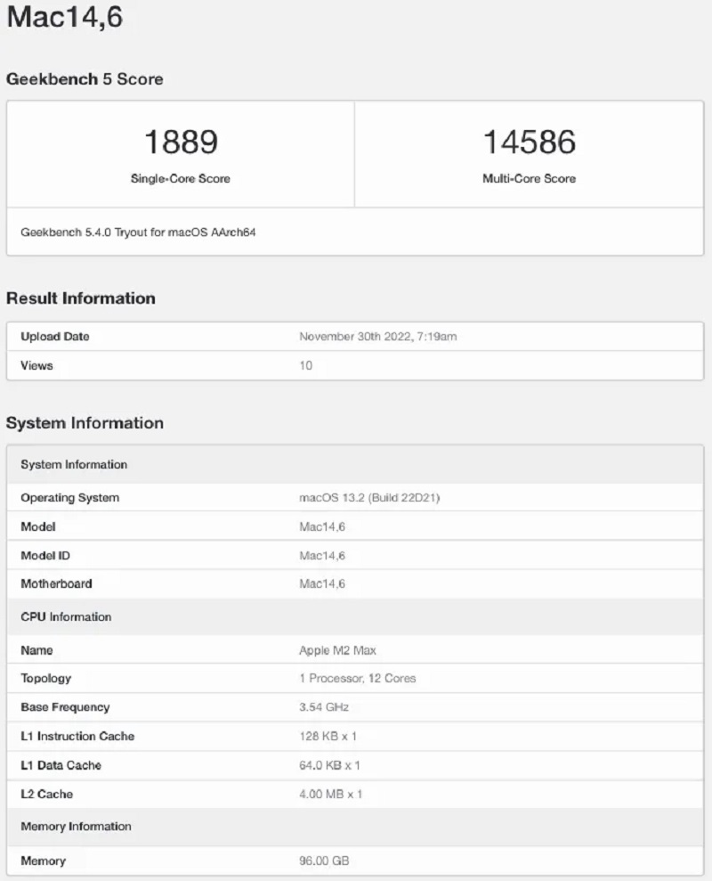 Apple Mac baru dengan M2 Max dan terlihat di Geekbench