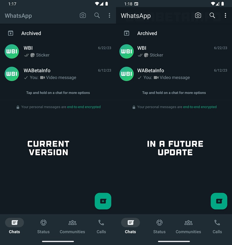 WhatsApp garap app bar atas yang lebih gelap
