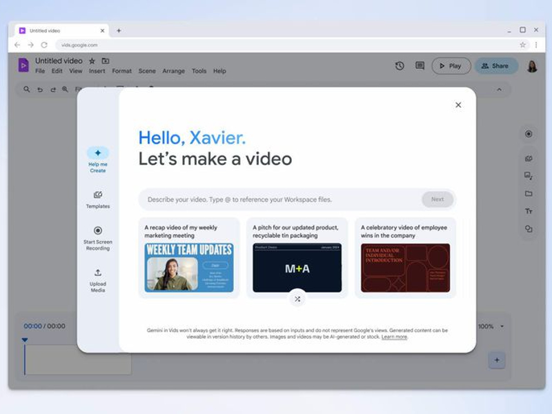 Vids pembuat slide presentasi atraktif berbasis Gemini
