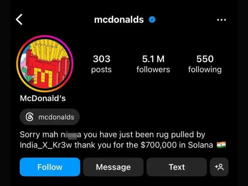 Akun Instagram McDonald’s diretas promosi penipuan kripto