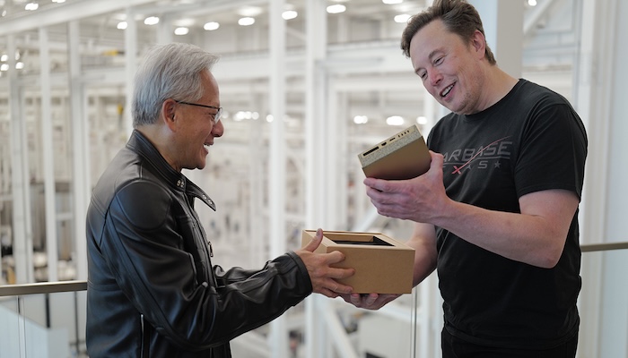 Elon Musk Terima Superkomputer AI Mini Terbaru Langsung dari Tangan Bos NVidia di Markas SpaceX